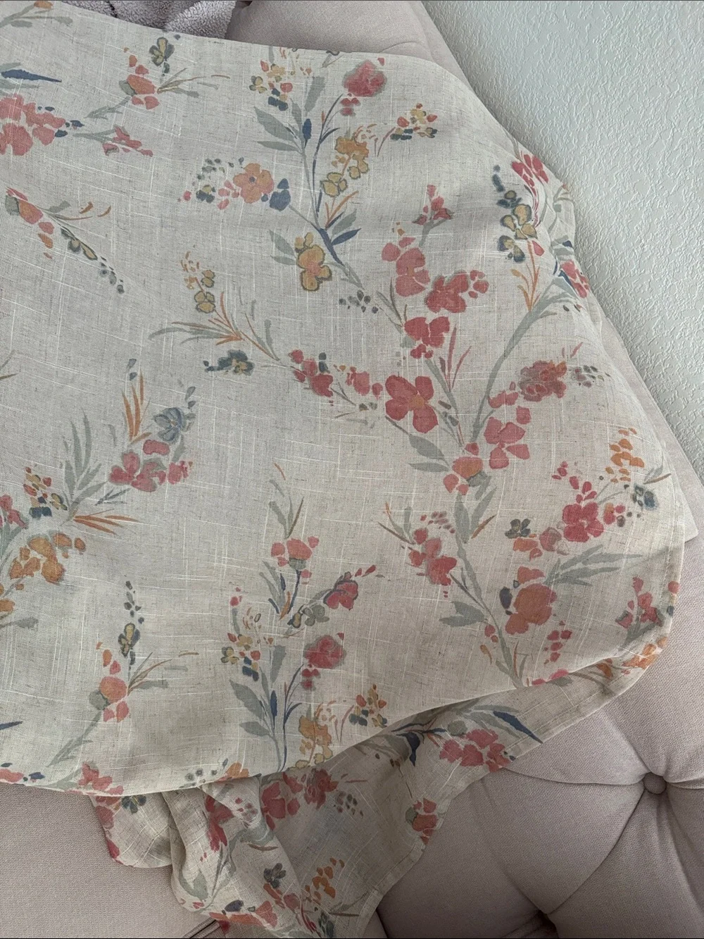 Set of Four 95” Muted Floral Semi Sheer Linen-Blend Window Curtain Panels
